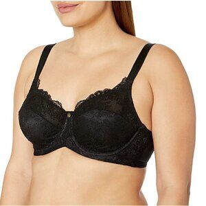 Curvy Couture Unlined Bra 1207 46DD NWT Everyday Glamour Plus Size Black Lace